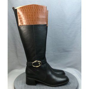 Marc Fisher Hailin Womens Tall Riding Boots Size 7.5 Medium Leather Black Cognac